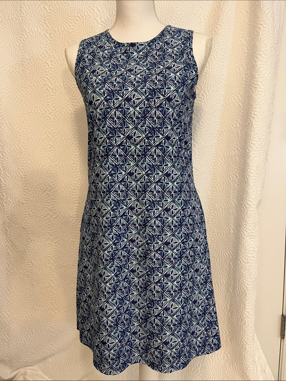 Aqua et Sol Navy Geometric Sleeveless A-Line Mini Dress